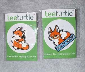 TeeTurtle Set of 2 Fox Themed Enamel Pins (Foxy Nerd and Parent/Baby Fox)